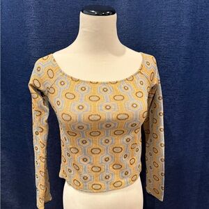 Zara Yellow and Blue Patterned Long Sleeve Top